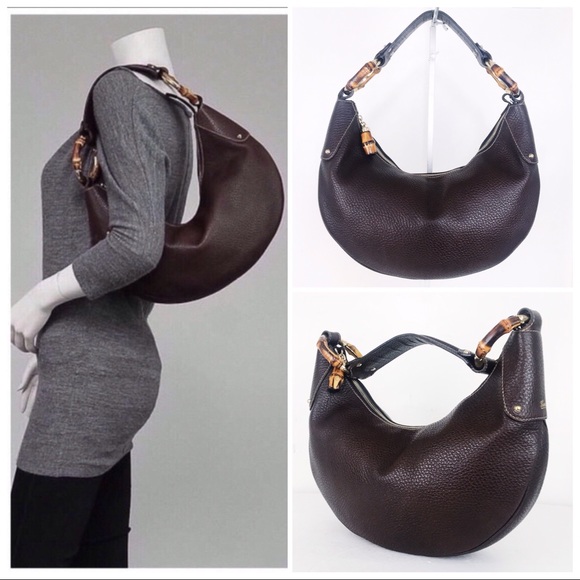 Gucci Brown Pebbled Leather Medium Bamboo Hobo Bag - Picture 2 of 8
